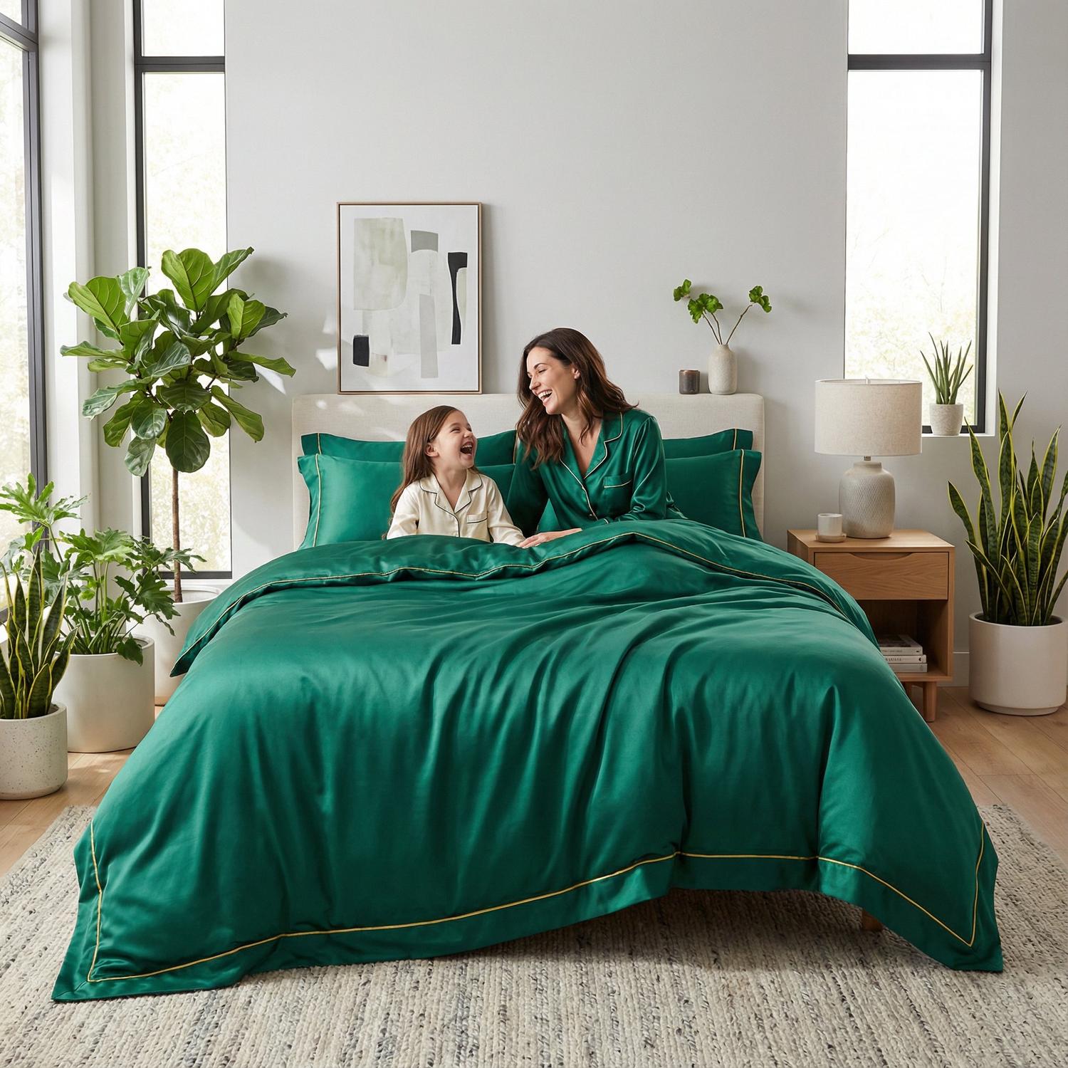 Night In Paris Bedding Set-Duvet Cover Set-Glompi-Bright Green-Queen Size - fits 78.7" in (2m) width beds-4-Piece (Duvet + Flat Sheet + 2x Pillowcases)-Glompi