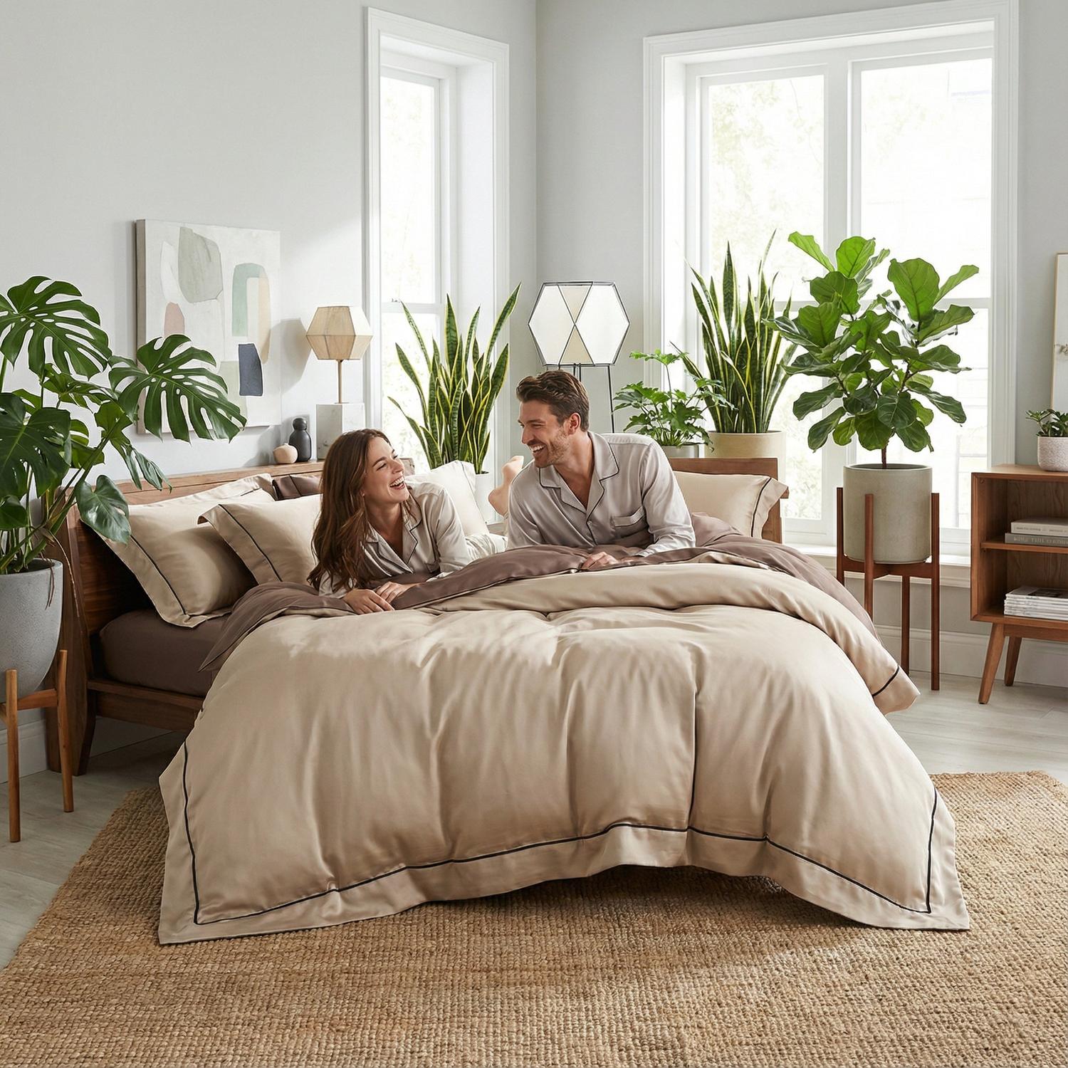 Night In Paris Bedding Set-Duvet Cover Set-Glompi-Camel Brown-Queen Size - fits 78.7" in (2m) width beds-4-Piece (Duvet + Flat Sheet + 2x Pillowcases)-Glompi