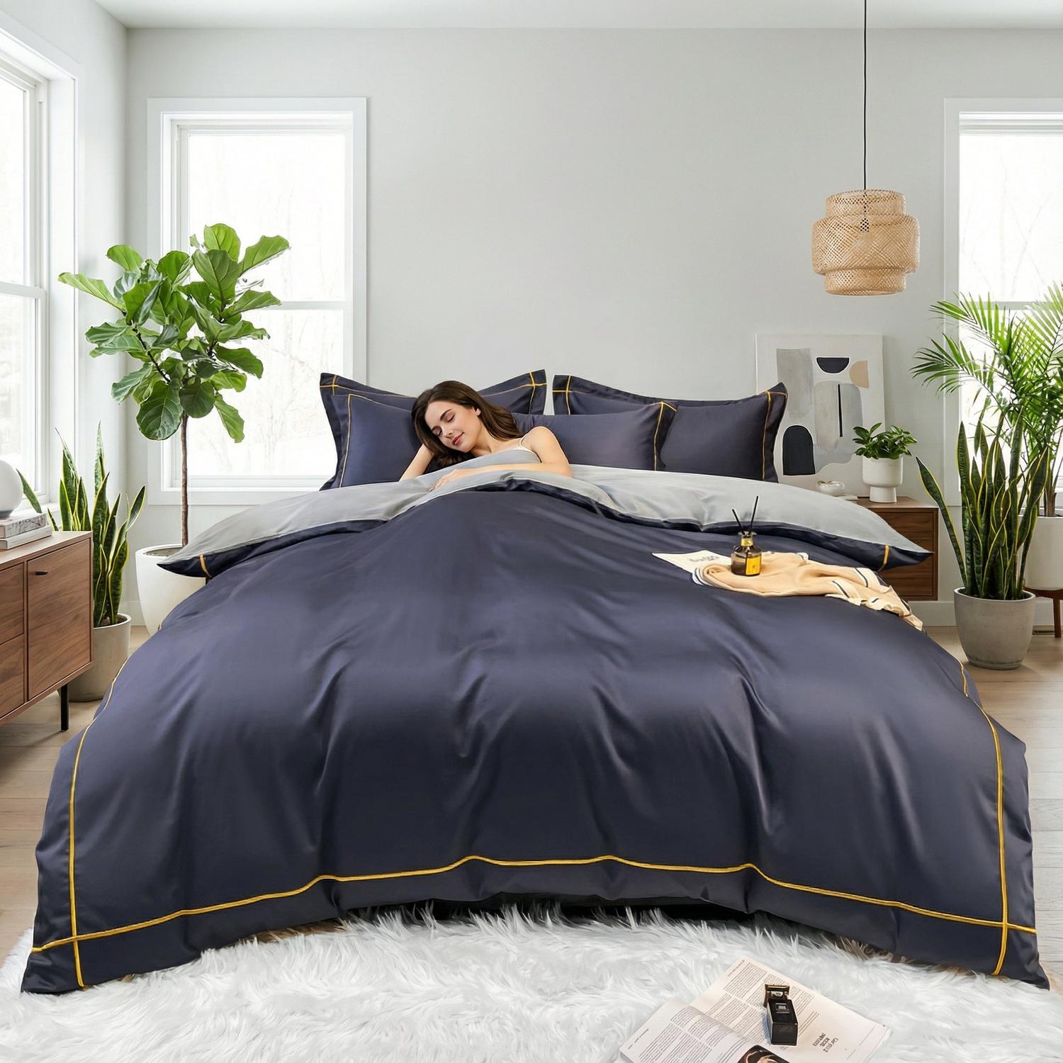 Night In Paris Bedding Set-Duvet Cover Set-Glompi-Deep Blue-Queen Size - fits 78.7" in (2m) width beds-4-Piece (Duvet + Flat Sheet + 2x Pillowcases)-Glompi