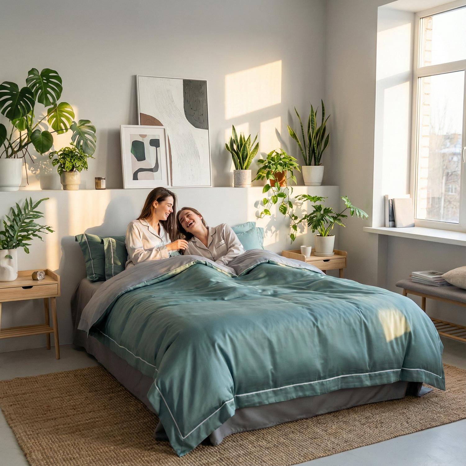 Night In Paris Bedding Set-Duvet Cover Set-Glompi-Emerald Green-Queen Size - fits 78.7" in (2m) width beds-4-Piece (Duvet + Flat Sheet + 2x Pillowcases)-Glompi