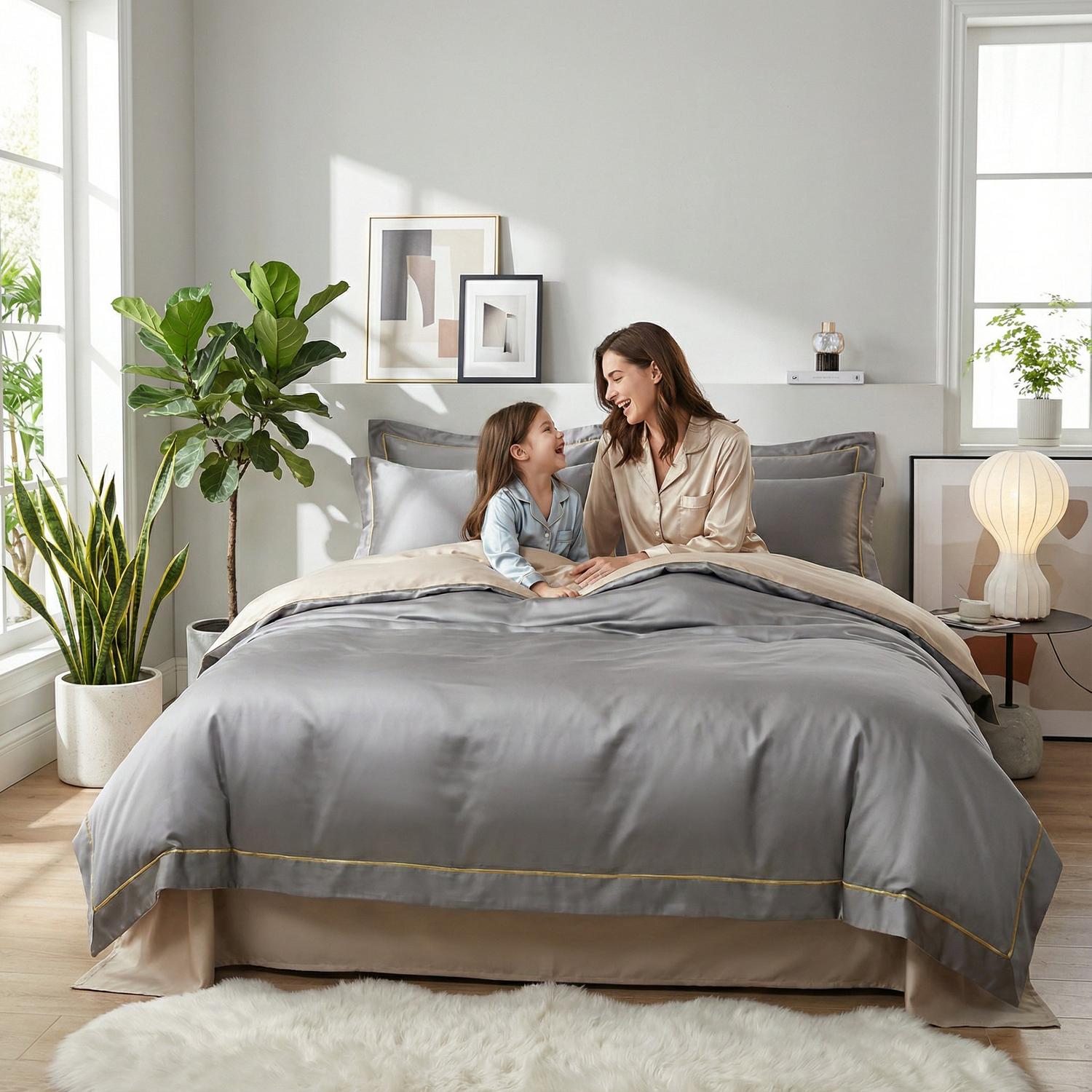 Night In Paris Bedding Set-Duvet Cover Set-Glompi-Gray-Queen Size - fits 78.7" in (2m) width beds-4-Piece (Duvet + Flat Sheet + 2x Pillowcases)-Glompi
