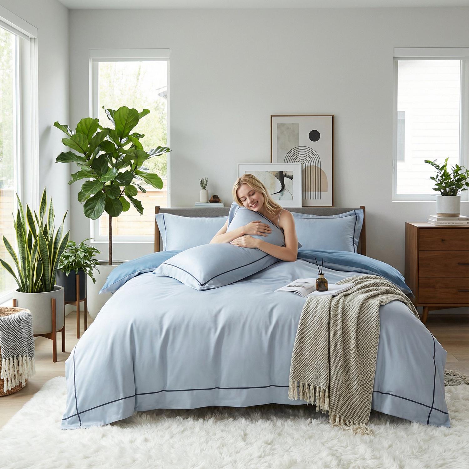 Night In Paris Bedding Set-Duvet Cover Set-Glompi-Light Blue-Queen Size - fits 78.7" in (2m) width beds-4-Piece (Duvet + Flat Sheet + 2x Pillowcases)-Glompi