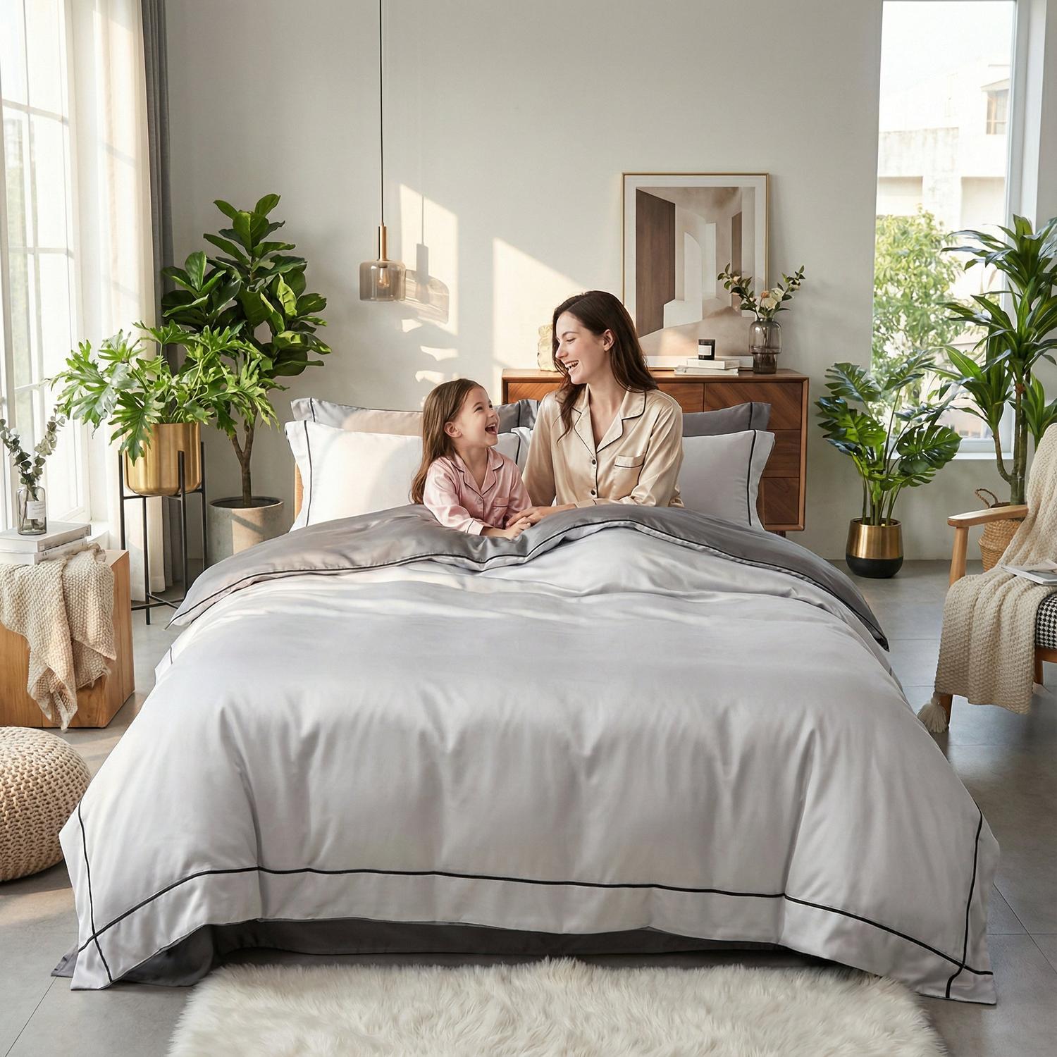 Night In Paris Bedding Set-Duvet Cover Set-Glompi-Light Gray-Queen Size - fits 78.7" in (2m) width beds-4-Piece (Duvet + Flat Sheet + 2x Pillowcases)-Glompi