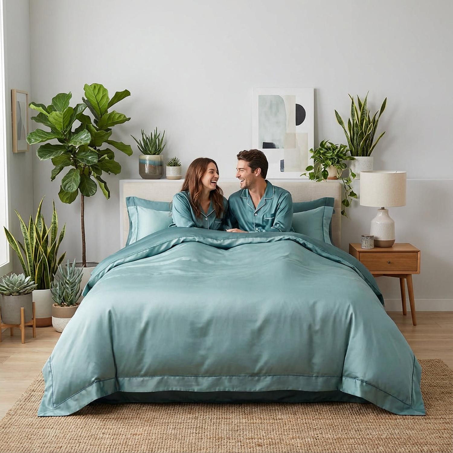 Night In Paris Bedding Set-Duvet Cover Set-Glompi-Light Green-Queen Size - fits 78.7" in (2m) width beds-4-Piece (Duvet + Flat Sheet + 2x Pillowcases)-Glompi