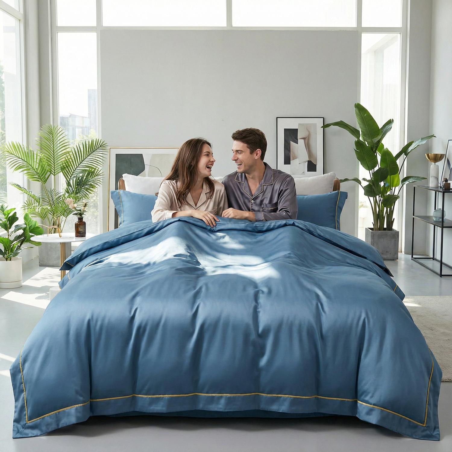 Night In Paris Bedding Set-Duvet Cover Set-Glompi-Ocean Blue-Queen Size - fits 78.7" in (2m) width beds-4-Piece (Duvet + Flat Sheet + 2x Pillowcases)-Glompi
