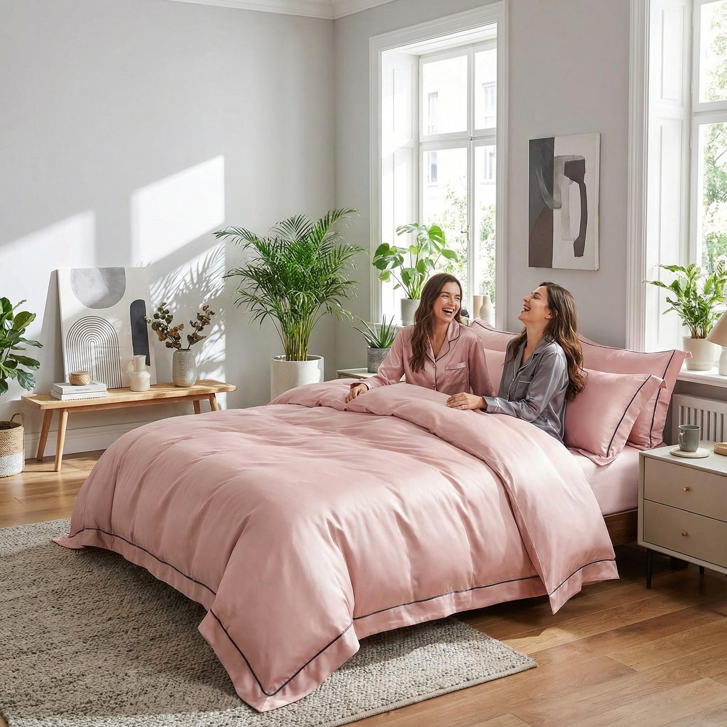 Night In Paris Bedding Set-Duvet Cover Set-Glompi-Pink-Queen Size - fits 78.7" in (2m) width beds-4-Piece (Duvet + Flat Sheet + 2x Pillowcases)-Glompi