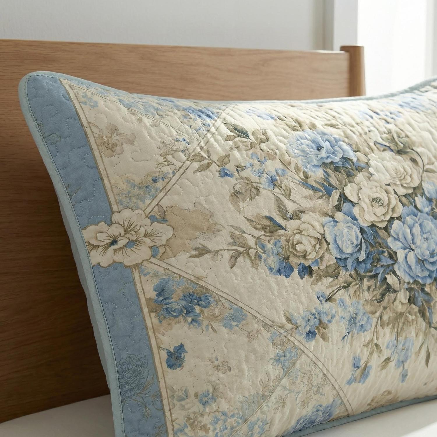 Ocean Blue Floral Printed Quilt Set