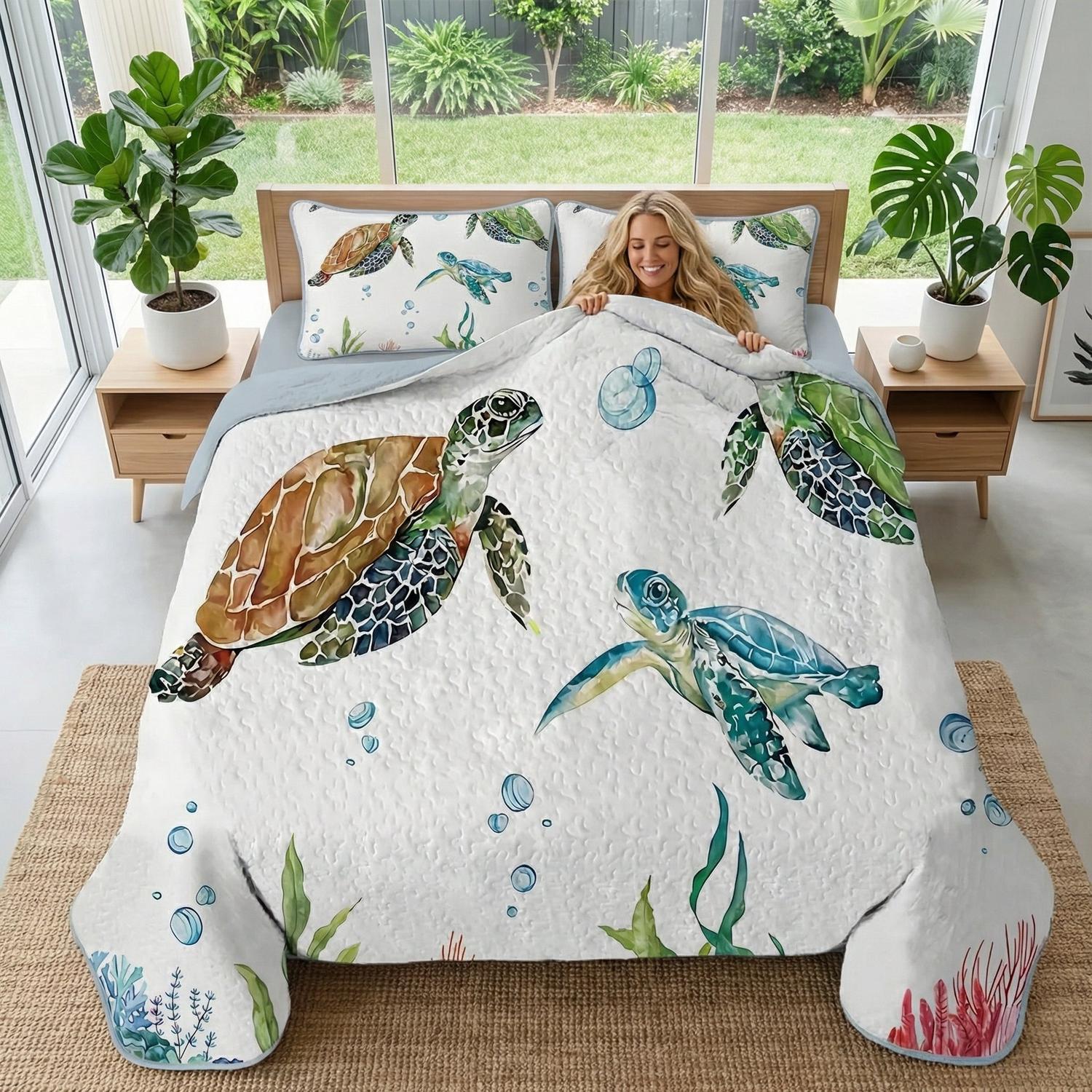 Sea Turtle Printed Quilt Set
