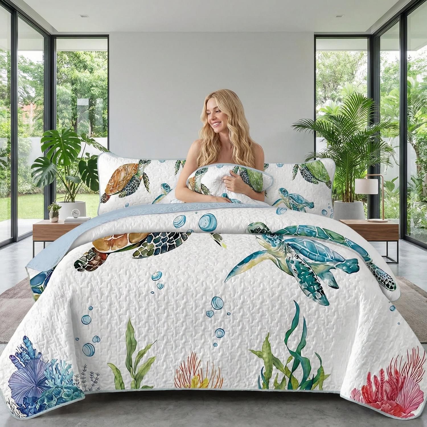 Sea Turtle Printed Quilt Set