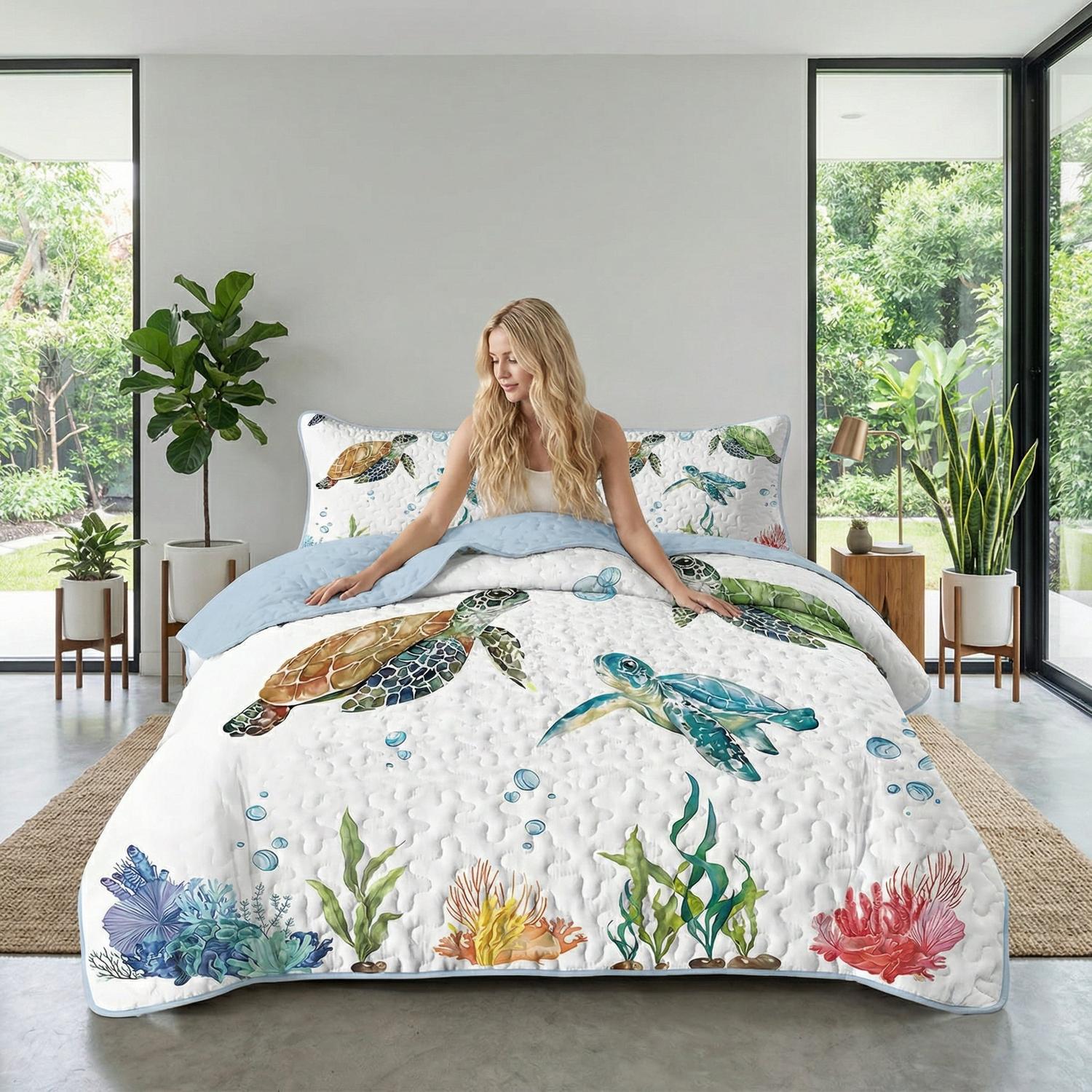 Sea Turtle Printed Quilt Set