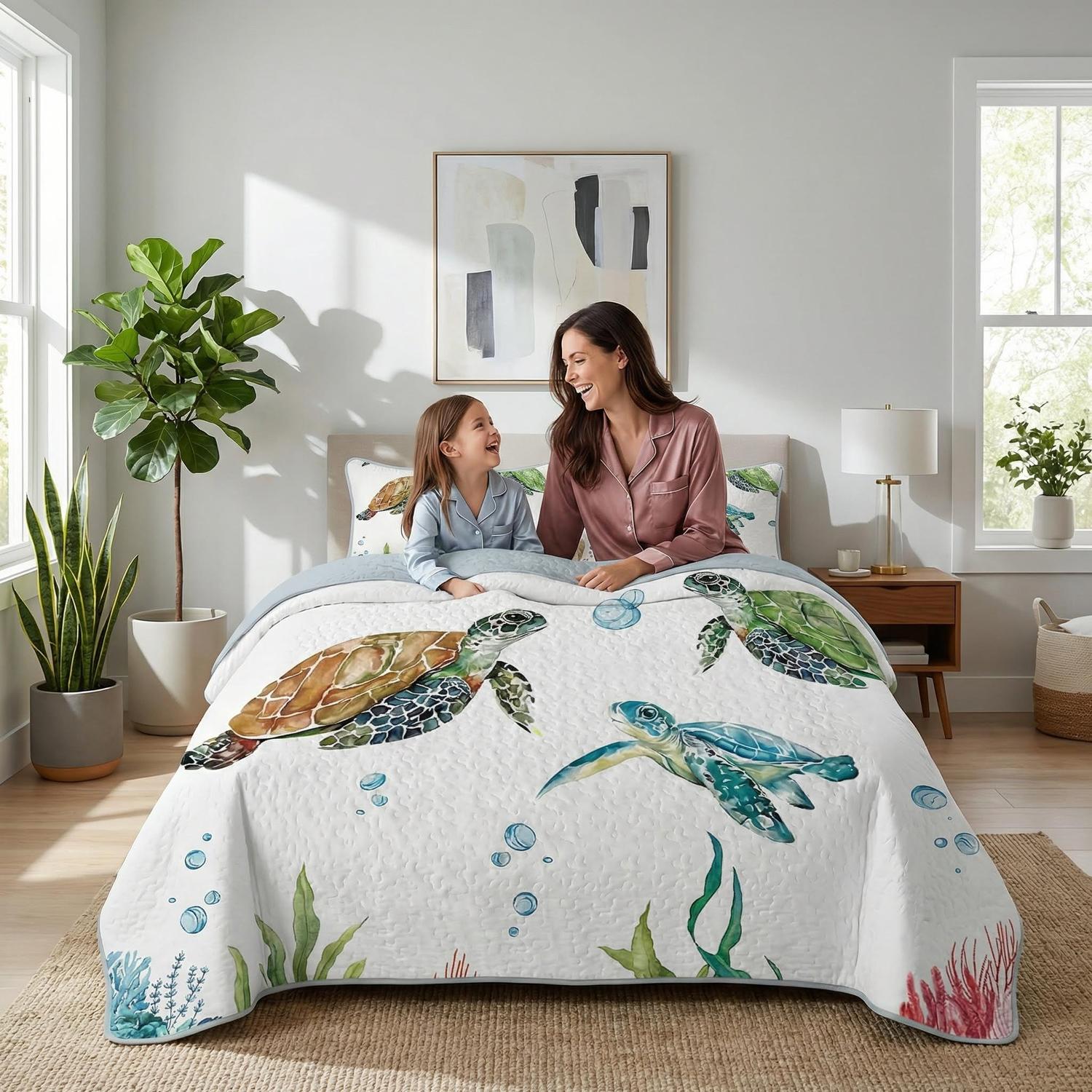 Sea Turtle Printed Quilt Set