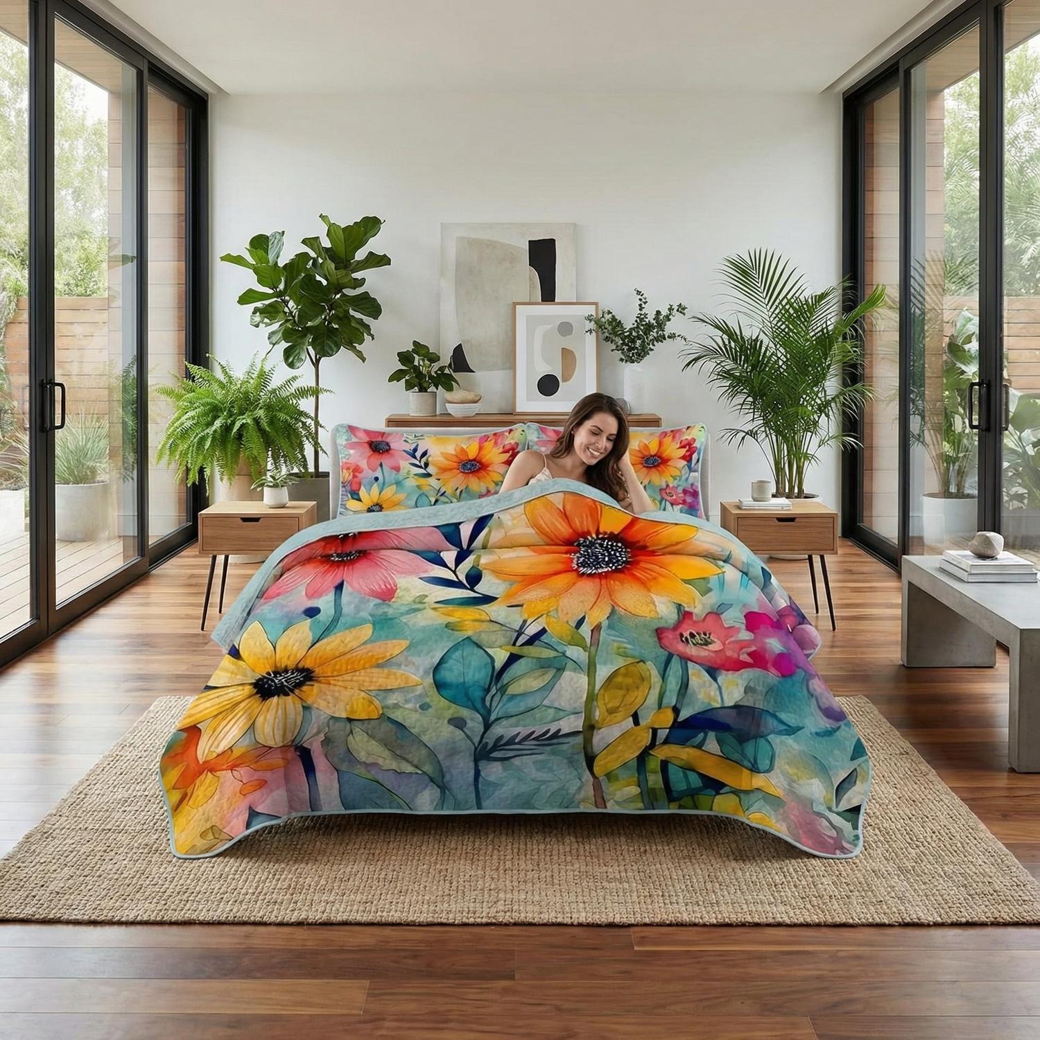 Sun Flower Printed Quilt Set