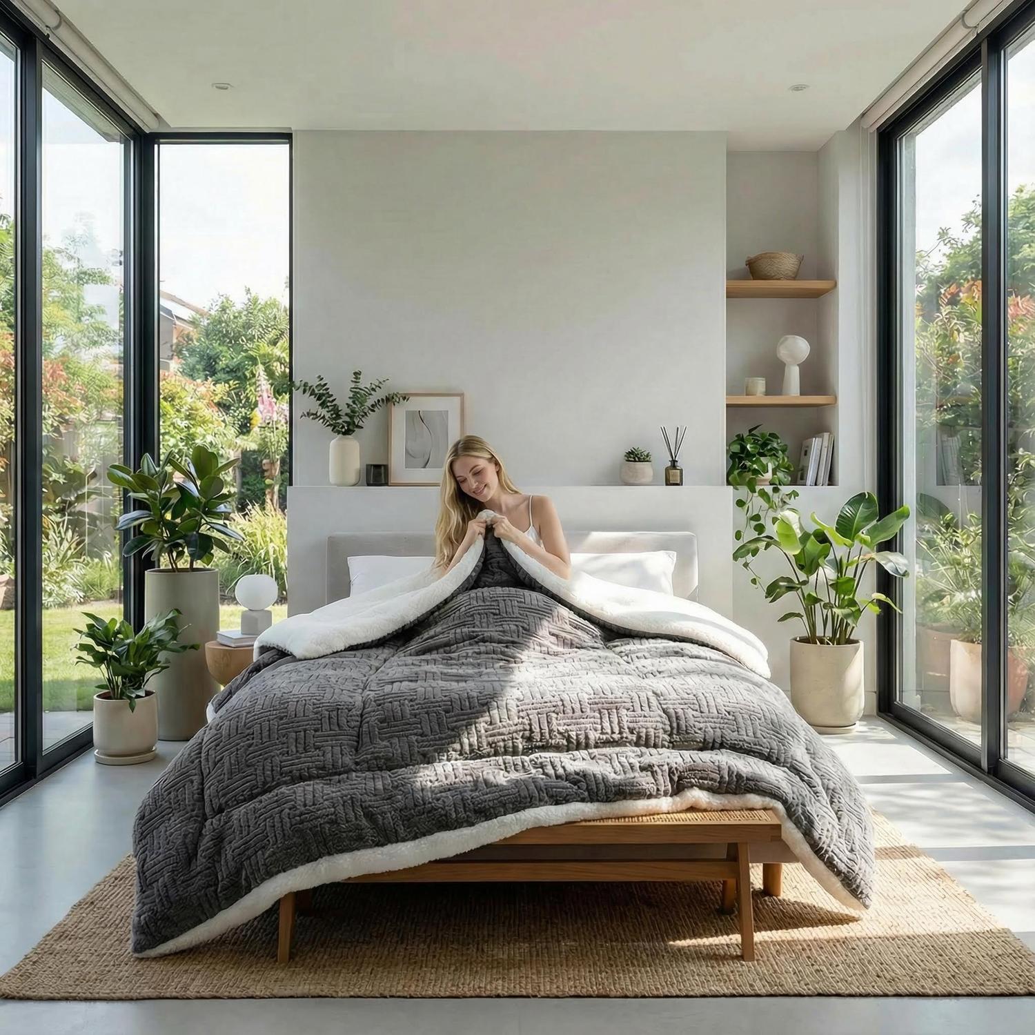 Thick Winter Quilt - Artificial Lamb's Wool Blanket for Adults and Children